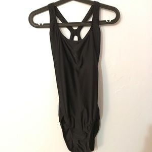Speedo one piece swim suit black cross low back